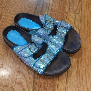 Sequined birkenstock type shoe
